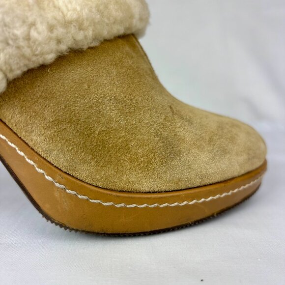 Coach Kacie Shearling Platform Mules | Tan Suede sz 7B Excellent condition - Picture 13 of 14